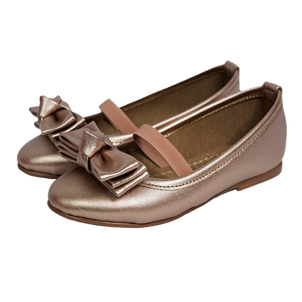 zapato oro rosado con doble moño