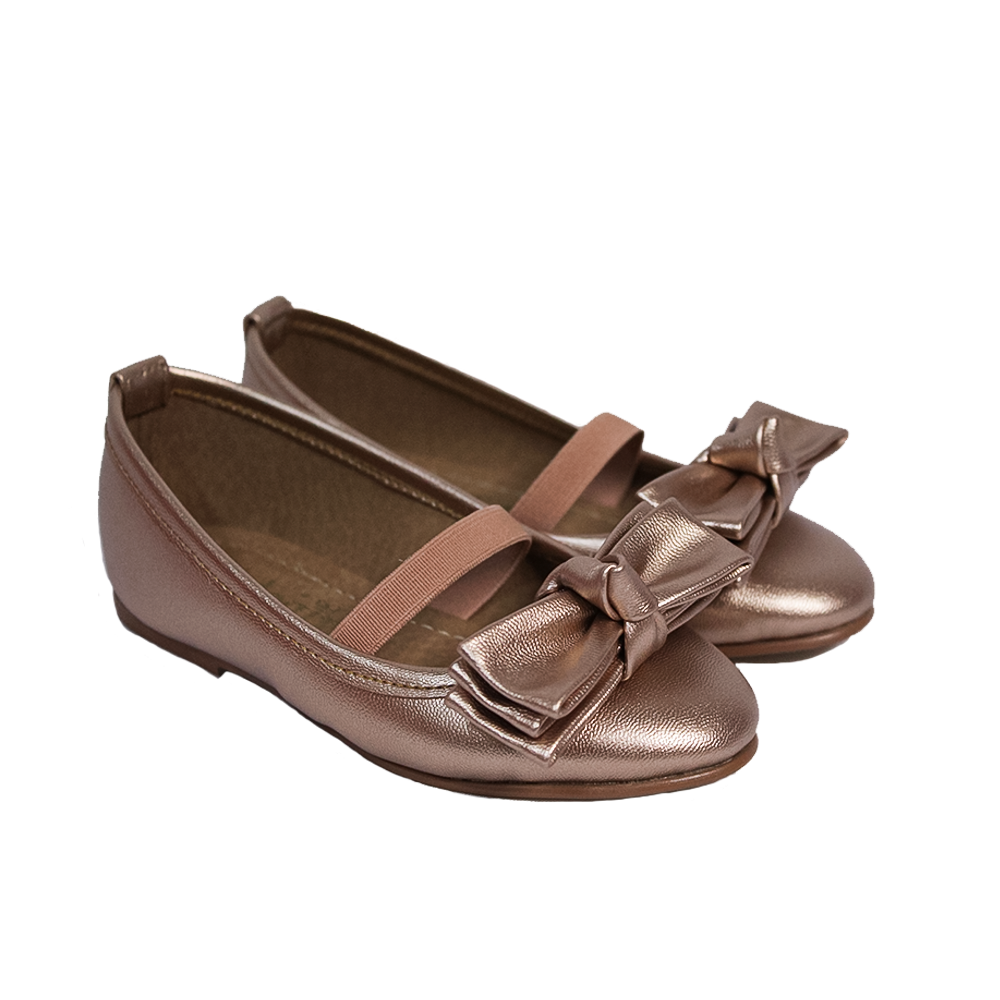 zapato oro rosado con doble moño