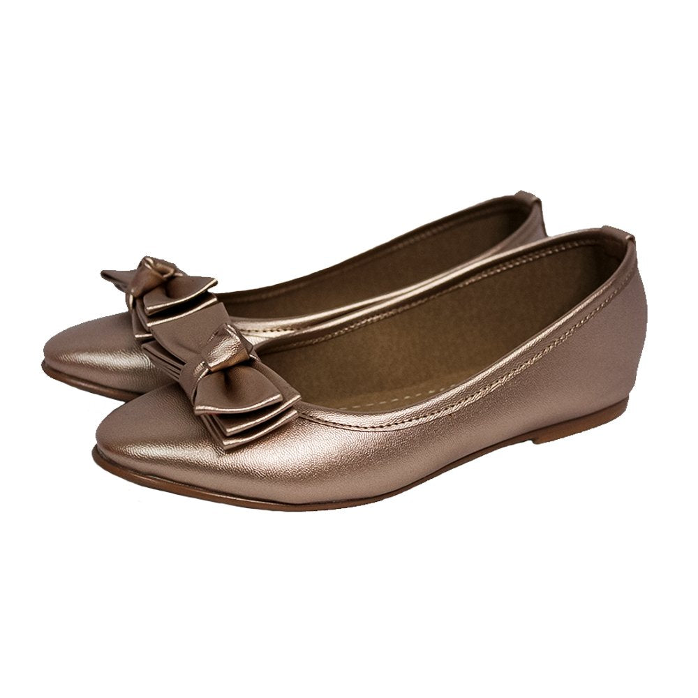 zapato oro rosado con doble moño