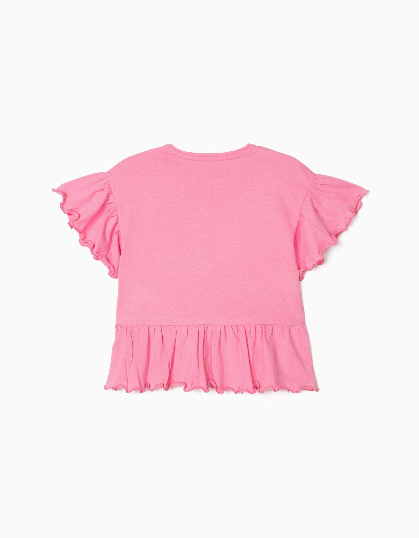camiseta con volantes en manga