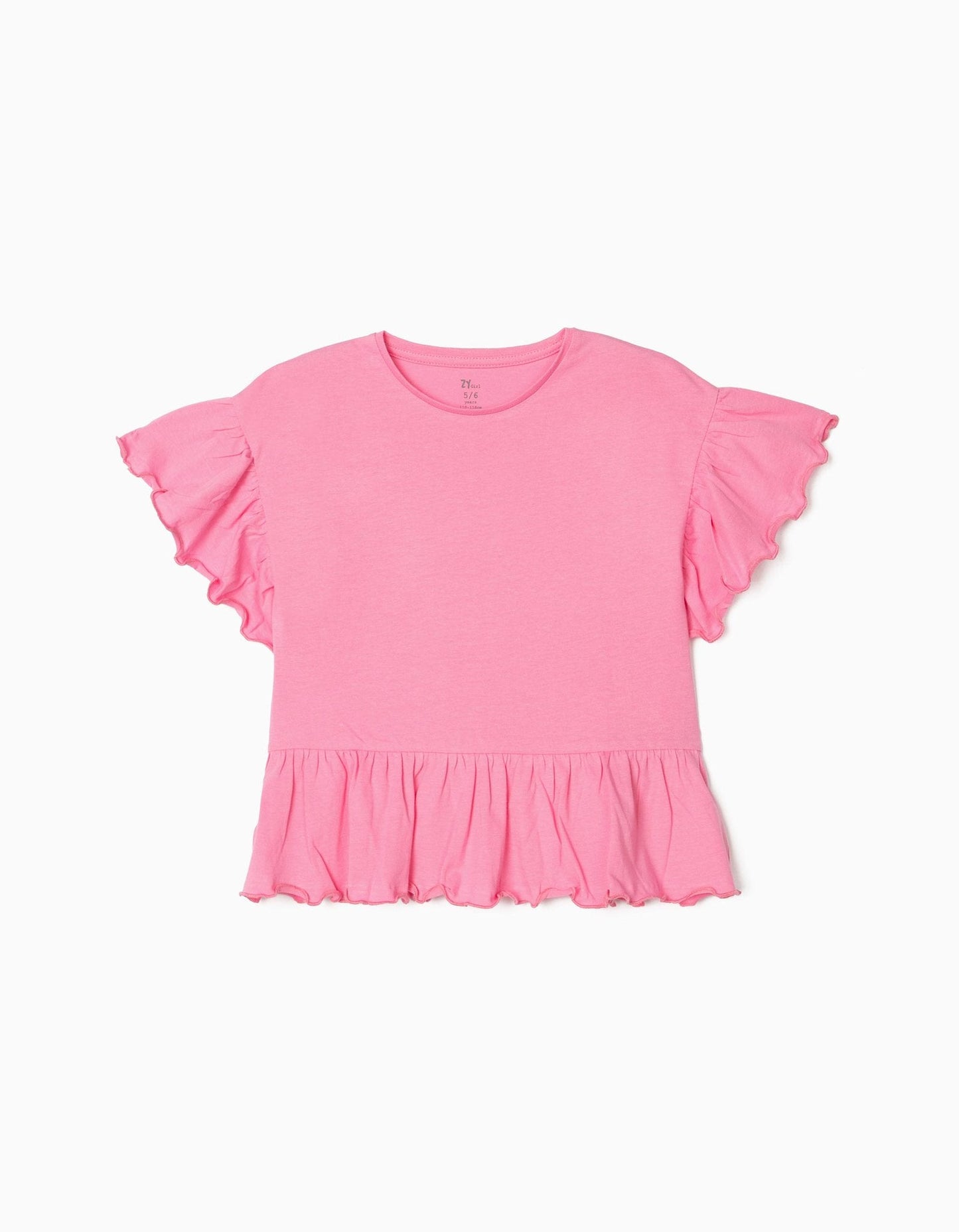 camiseta con volantes en manga