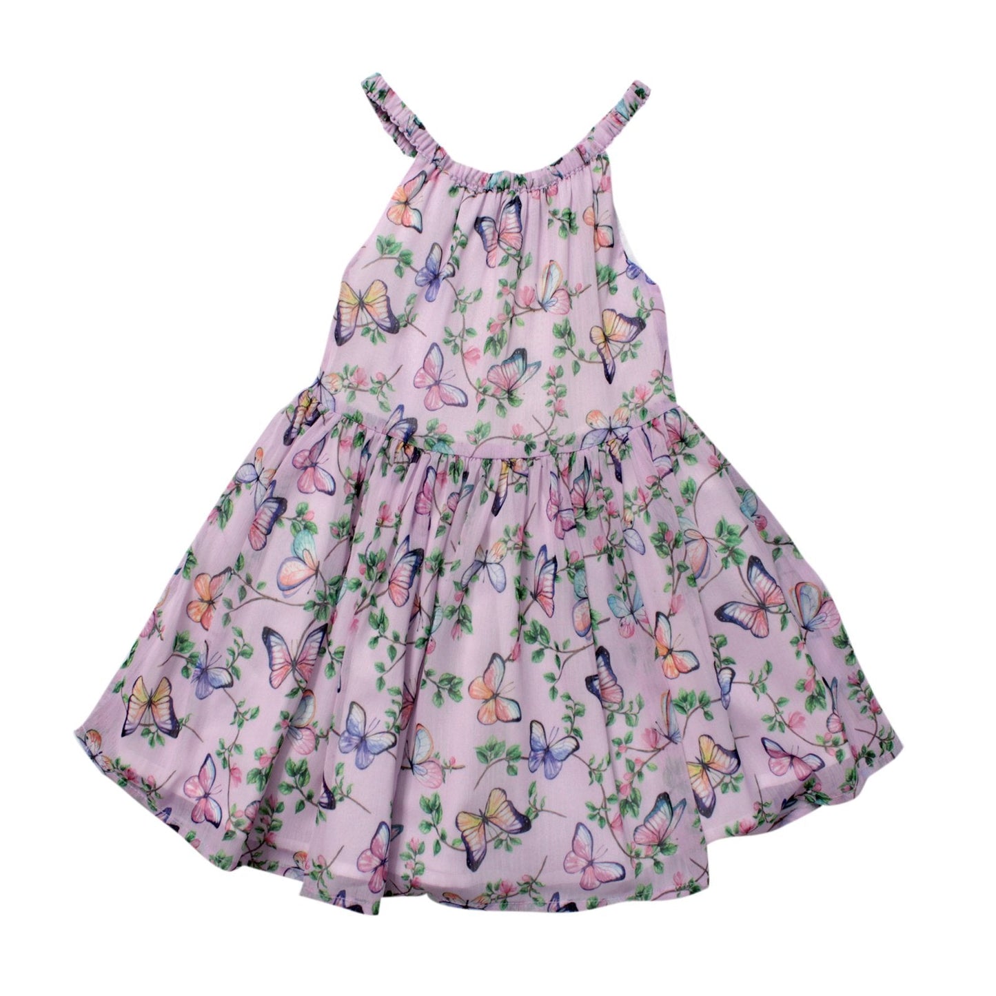 vestido mariposas, tonos morado