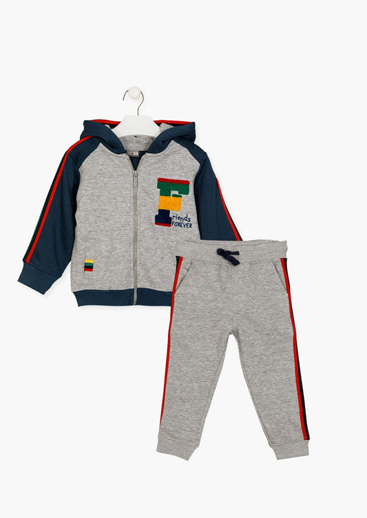 set chaqueta y pantalón gris con lineas laterales