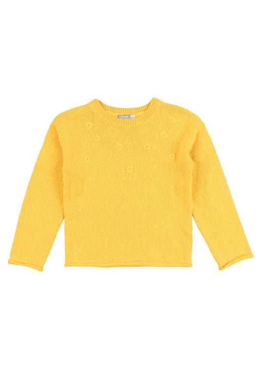 jersey mostaza flores bordadas, cuello redondo losan