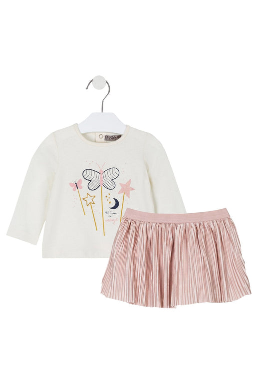 set de blusa y falda rosa plisada
