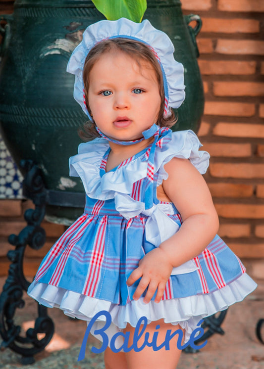 vestido a cuadros azul y rojo