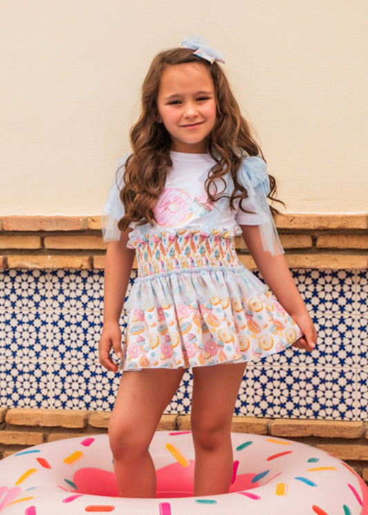 conjunto falda olanes y blusa donas