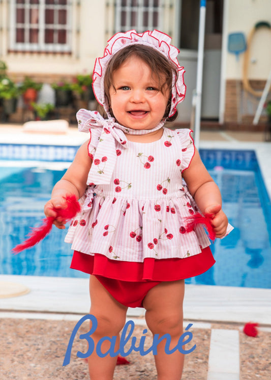 vestido babine colección cerezas, talla 9 y 12 meses incluyen capota