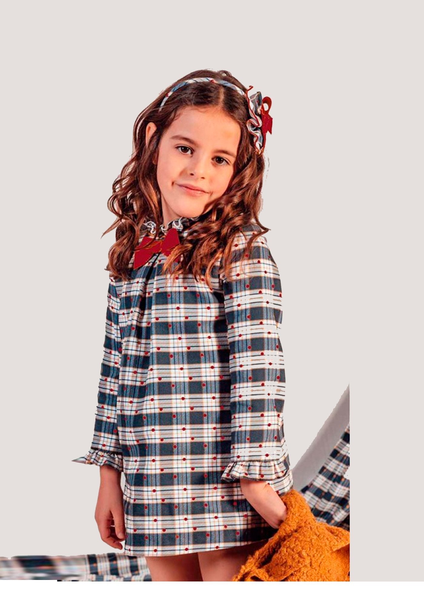 vestido a cuadros, manga larga, babiné