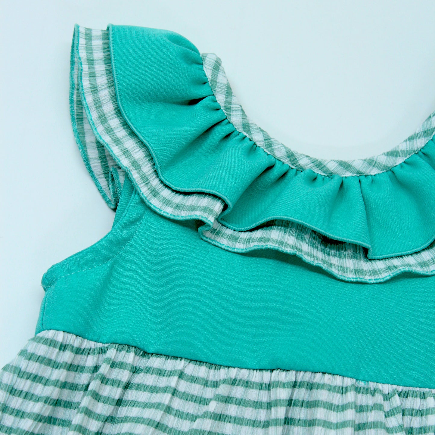 Vestido cuadros verde cuello 2 olanes