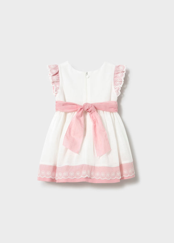 Vestido combinado con lino rosa, bebé