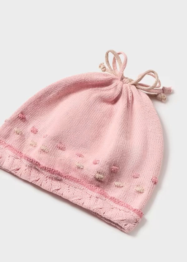 Conjunto tejido sugar rosa. polaina, gorro y pantalón