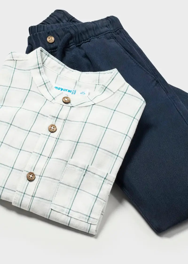 conjunto camisa a cuadros pantalon azul