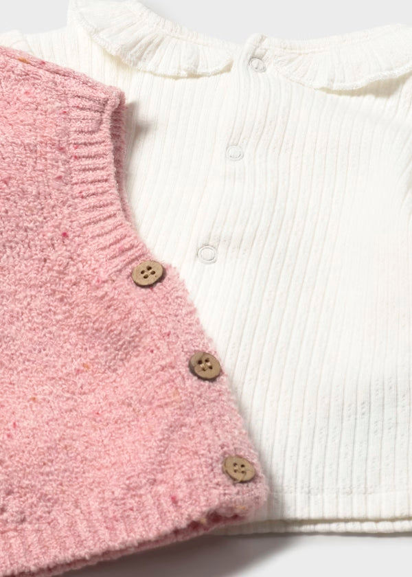 Conjunto chaleco 3 piezas, chaleco, pantalón y camiseta rosa orquidea