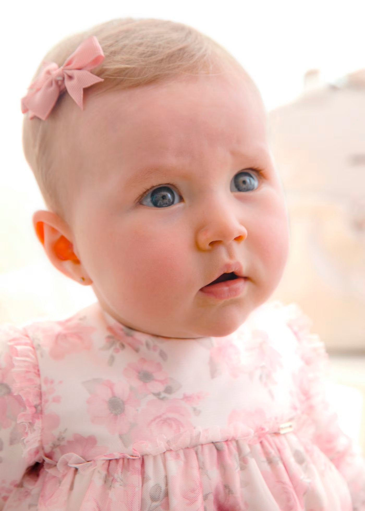 vestido manga larga tul, estampado floral