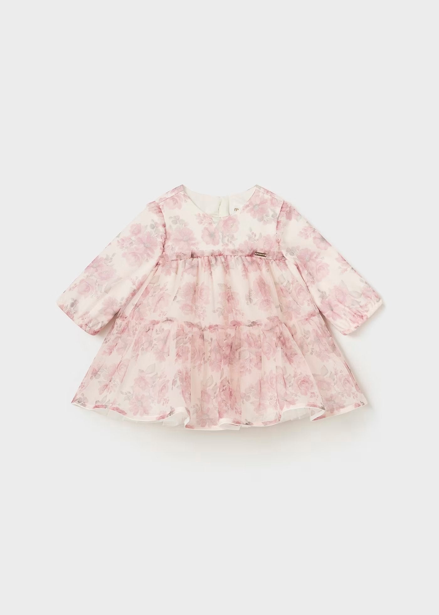 vestido manga larga tul, estampado floral