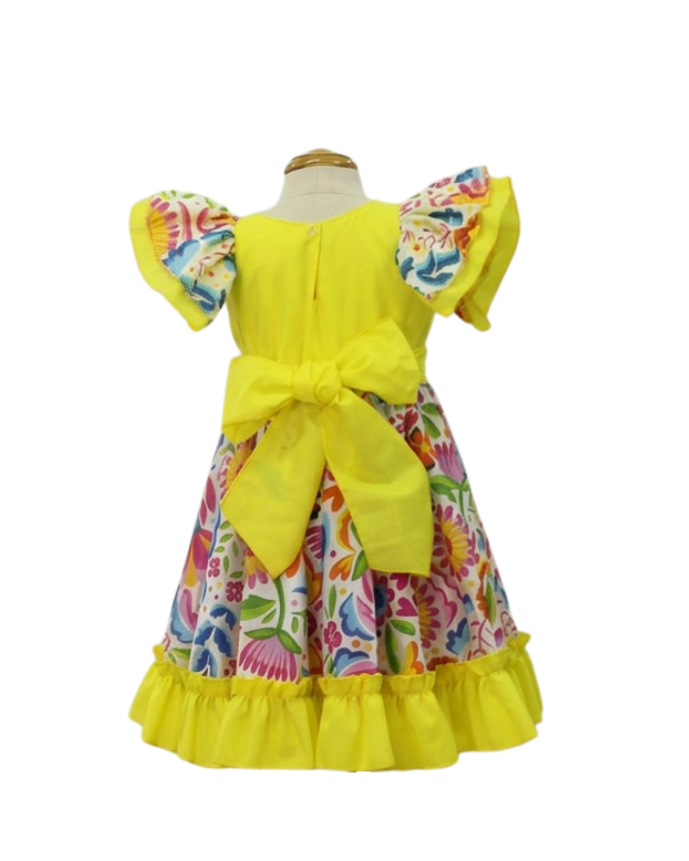 VESTIDO ADELITA TIPICO PATRIO ELEGANTE PETO AMARILLO FALDA FLORES BLANCA