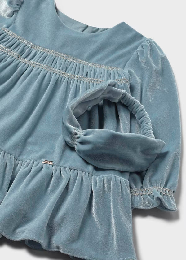 Vestido terciopelo blue bell con diadema