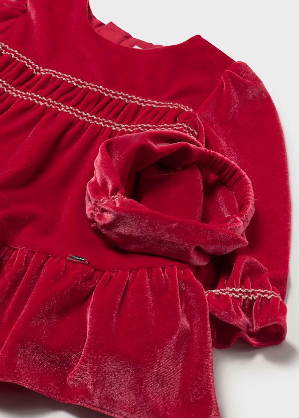 Vestido terciopelo rojo con diadema