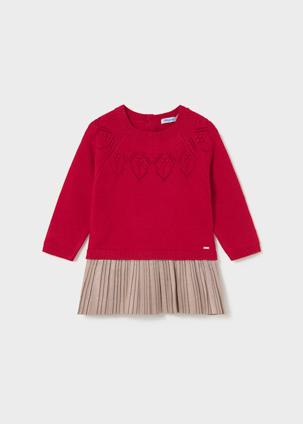 Vestido combinado tricot Rojo