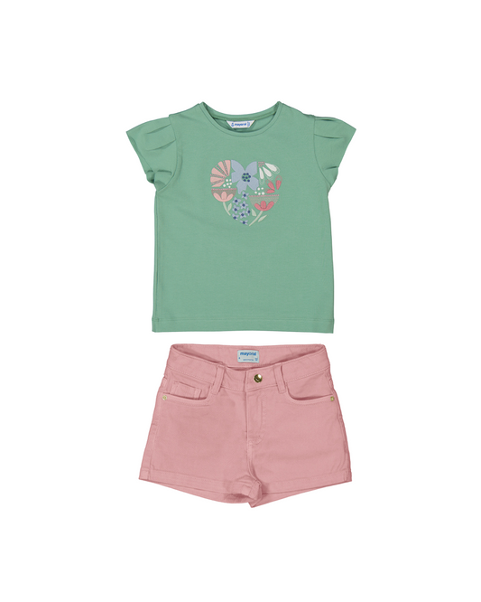 Conjunto short rosa blusa verde