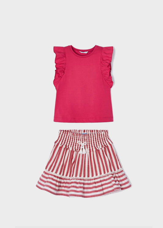 set camiseta ruffle con falda a rayas