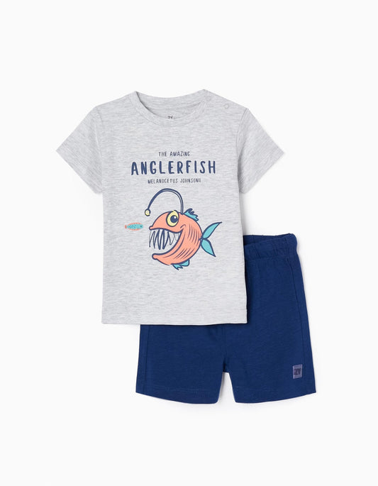 conjunto camiseta print melanocetus, short marino algodón