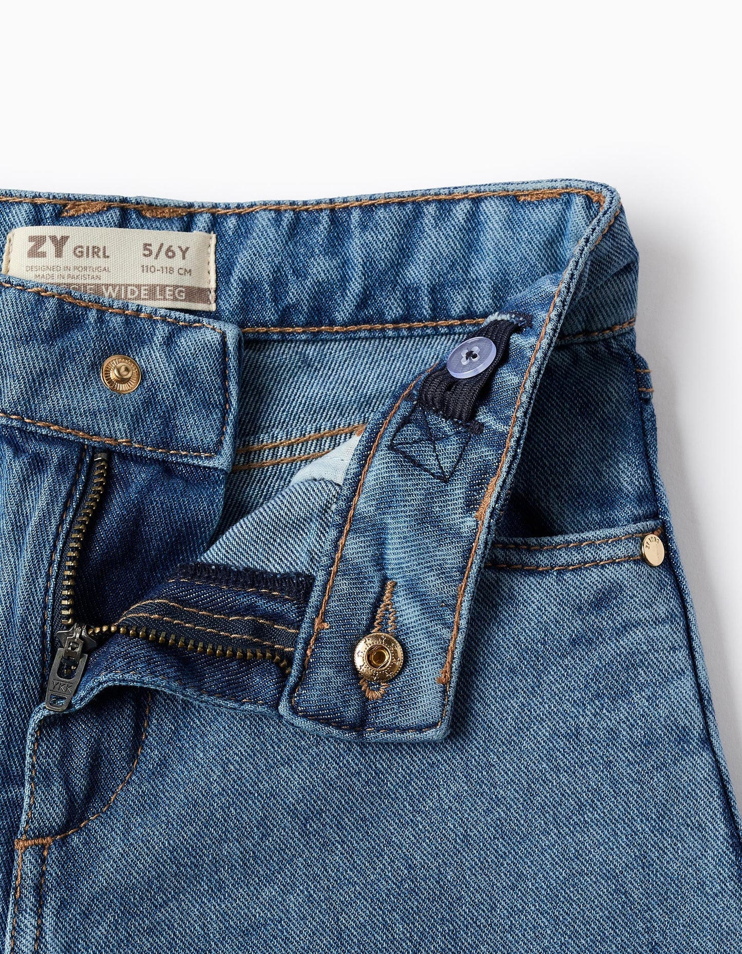 Pantalón Vaquero con Bajos Deshilachados Para Niña 'Wide Leg', Azu