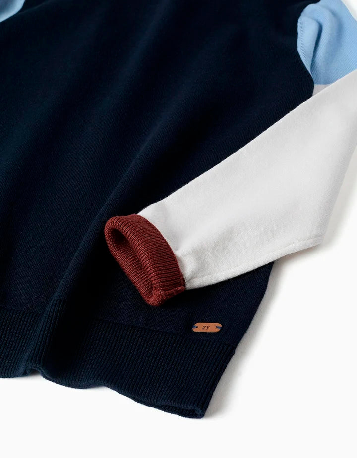 Jersey de punto con bloque de colores para niño, azul/blanco/marrón
