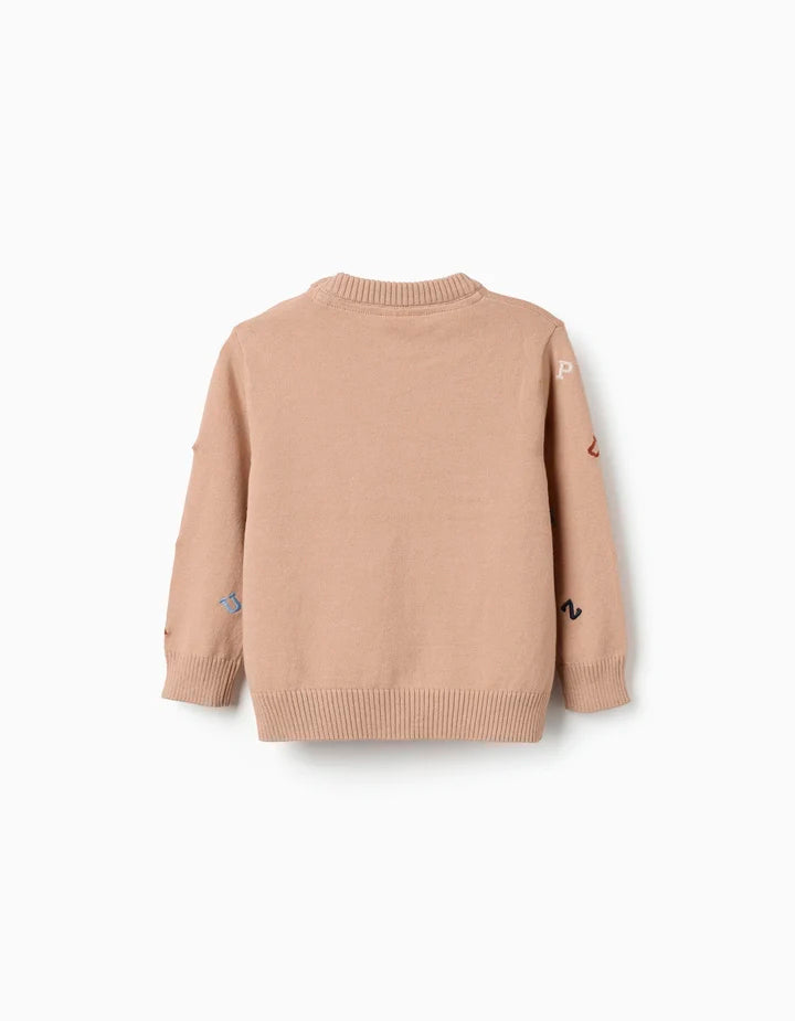 Jersey de punto con letras bordadas para bebé niño, beige
