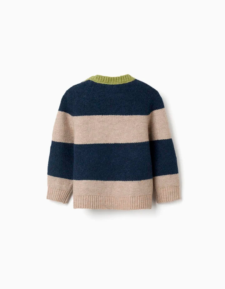 Jersey de punto a rayas para bebé niño, azul marino/beige/verde