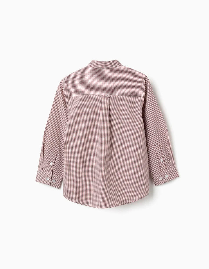 Camisa de manga larga con estampado Vichy para niño, blanco/marrón