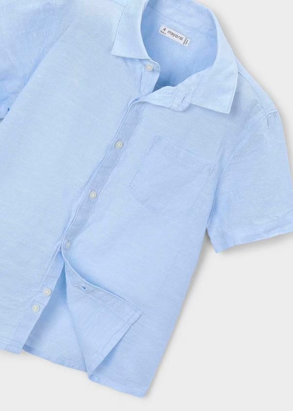 Camisa Lino Rayas Azul Celeste