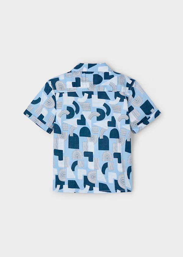 Camisa manga corta, azul dibujos geometricos