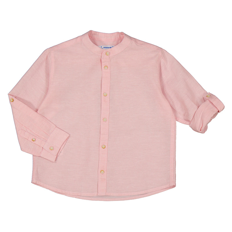 Camisa manga larga con rosa guayaba, cuello mao
