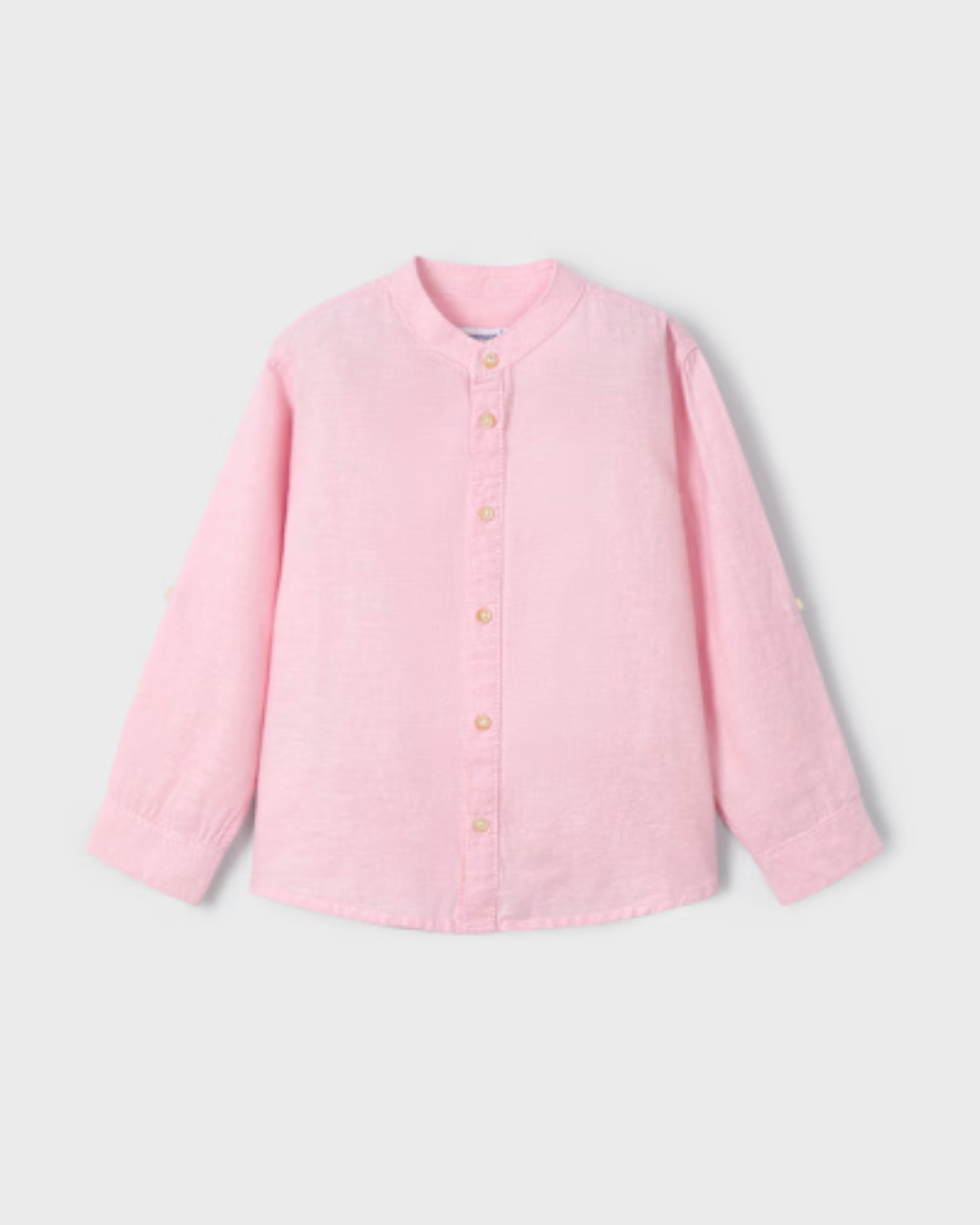 Camisa manga larga con rosa guayaba, cuello mao