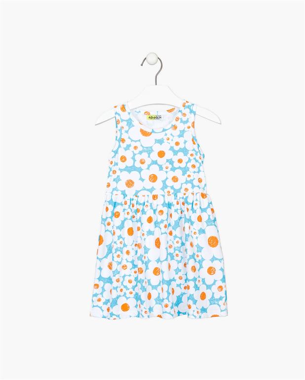 Vestido azul Flores Blancas