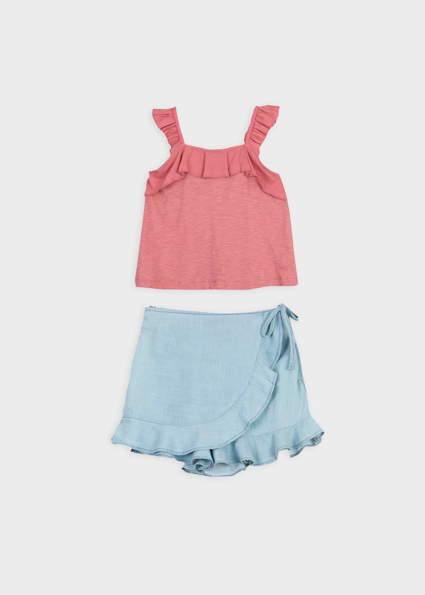 set camiseta y short falda tipo denim