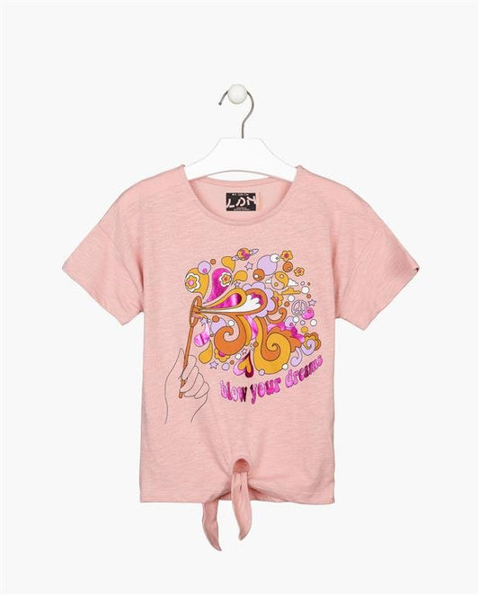 camiseta color rosa print 70´s