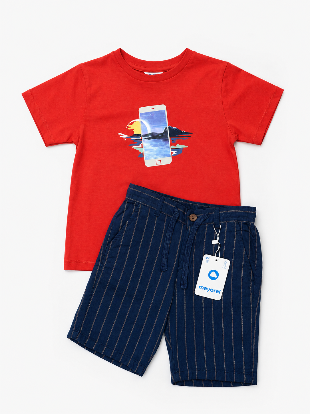 Conjunto Camiseta Naranja Short Lino Rayas