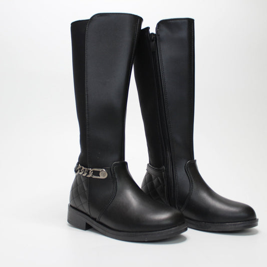 bota alta negra con talón capitonado