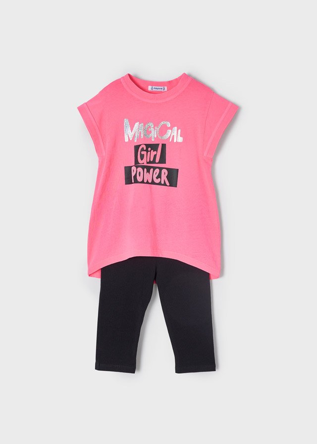 conjunto leggings corto camiseta rosa