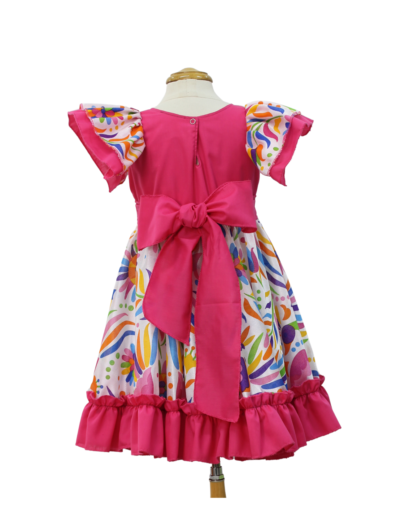 VESTIDO ADELITA TIPICO PATRIO ELEGANTE PETO ROSA FALDA FLORES BLANCA