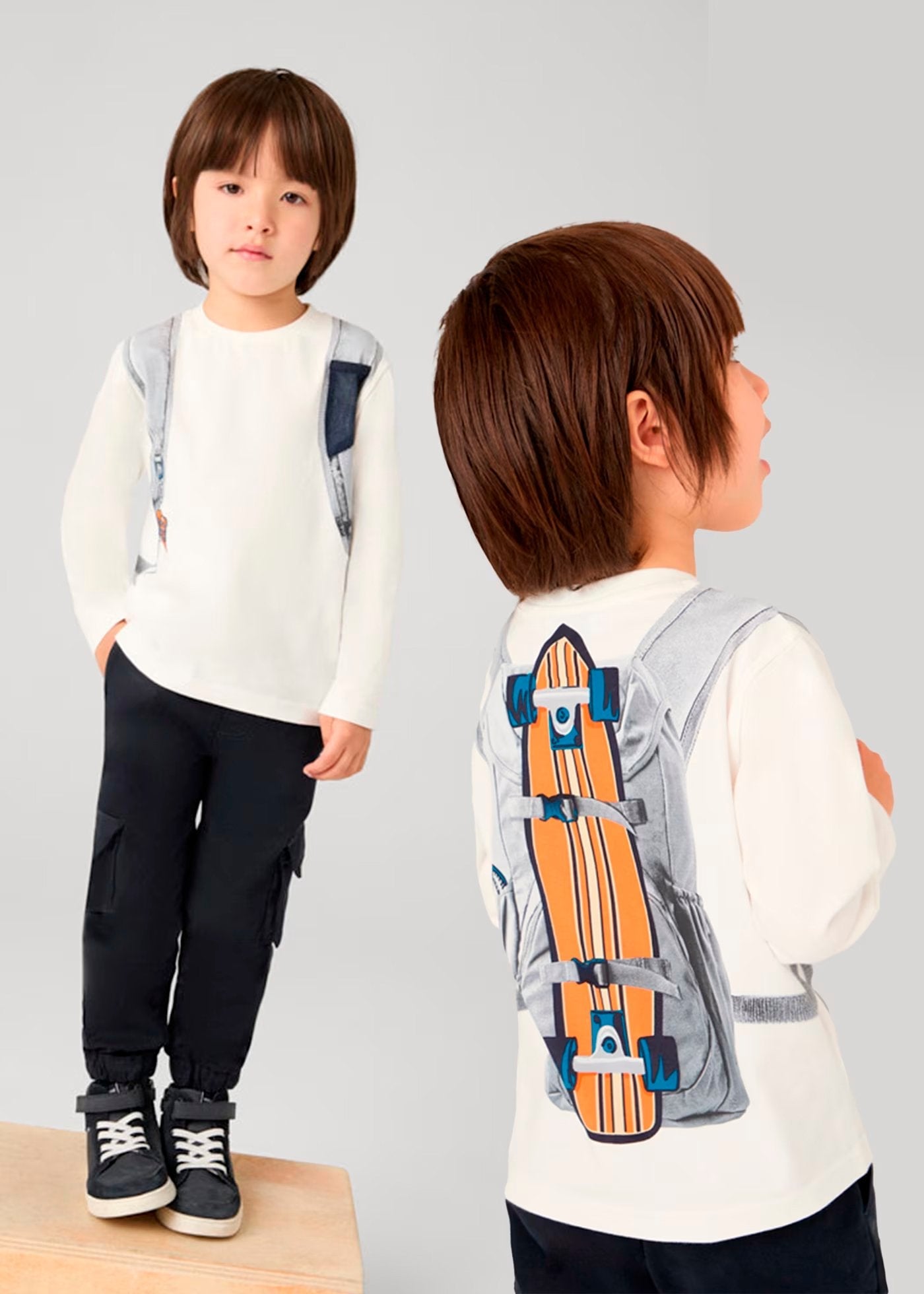 camiseta manga larga color crudo con mochila simulada