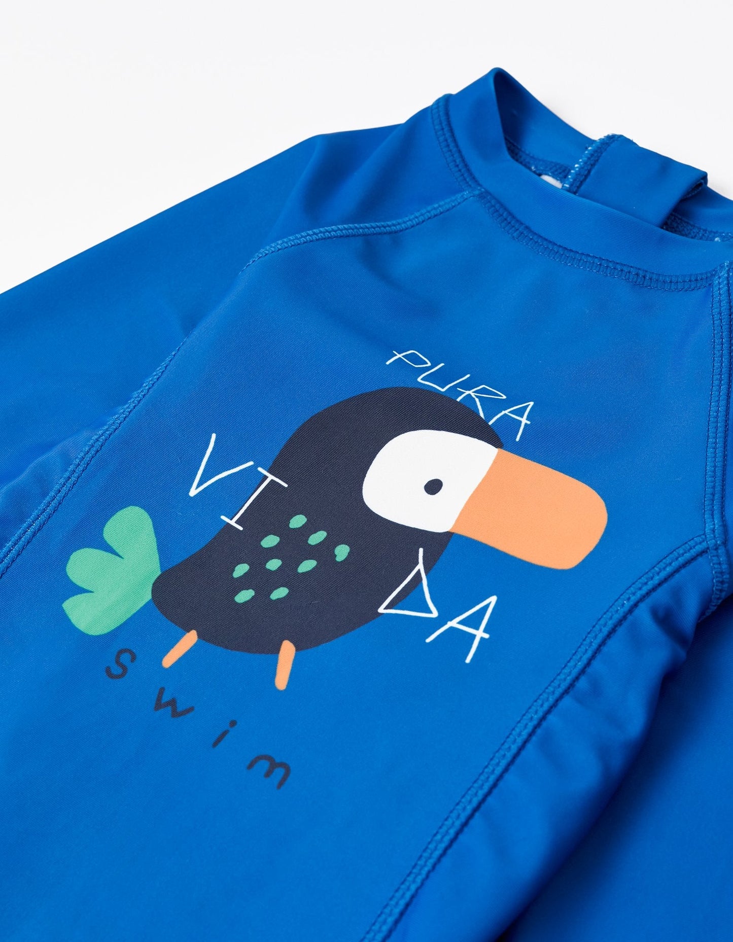 camiseta uv color azul, print tucan pura vida