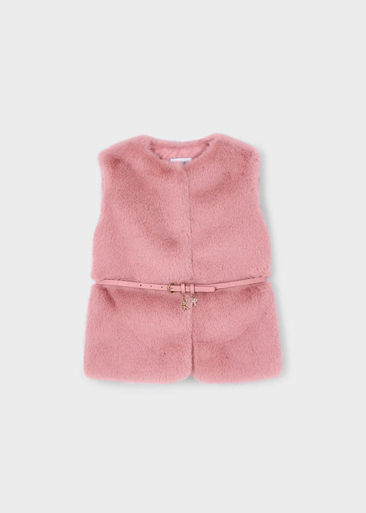 Chaleco pelo con cinturón tono maquillaje