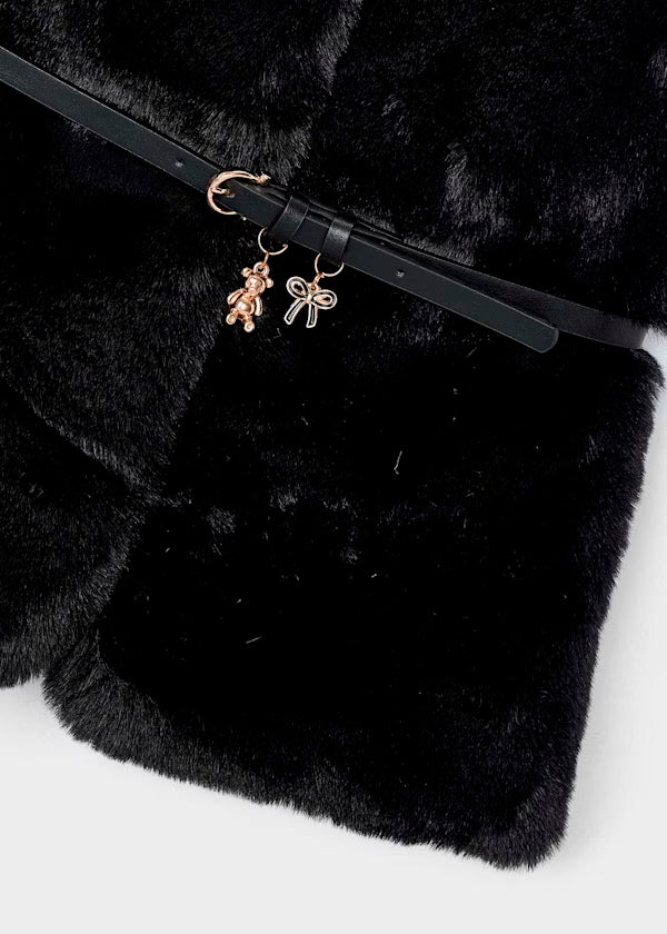 Chaleco pelo con cinturón color negro