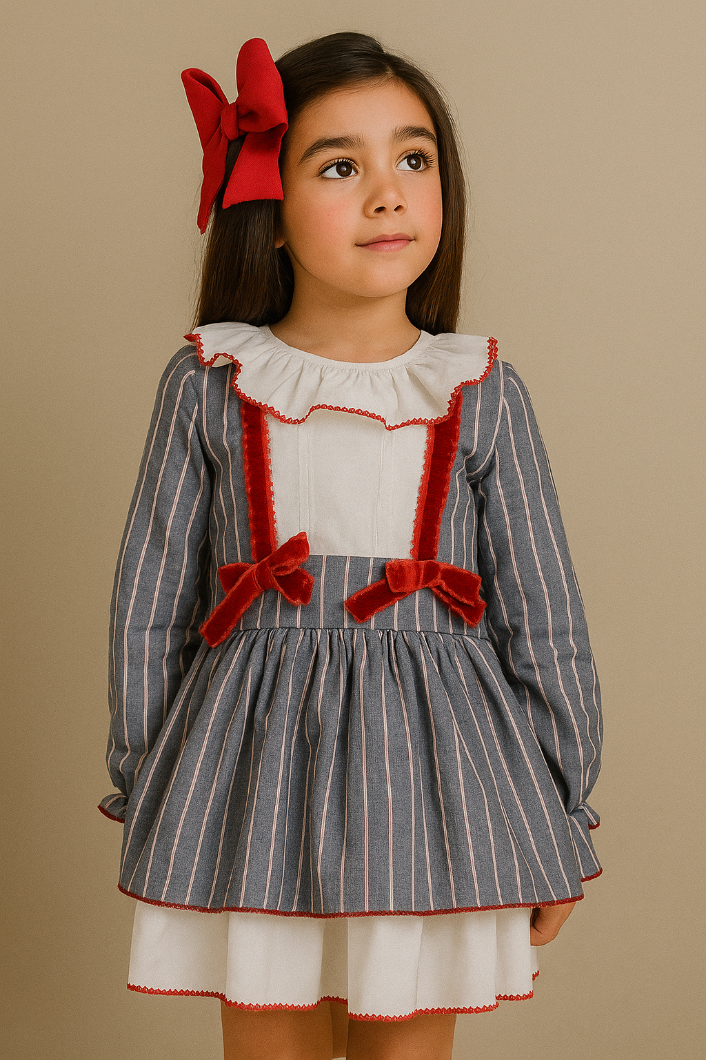 Vestido rayas azul blanco olan en cuello