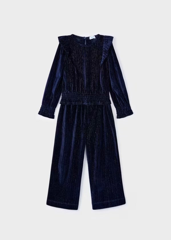 conjunto color marino, pantalón, blusa manga larga