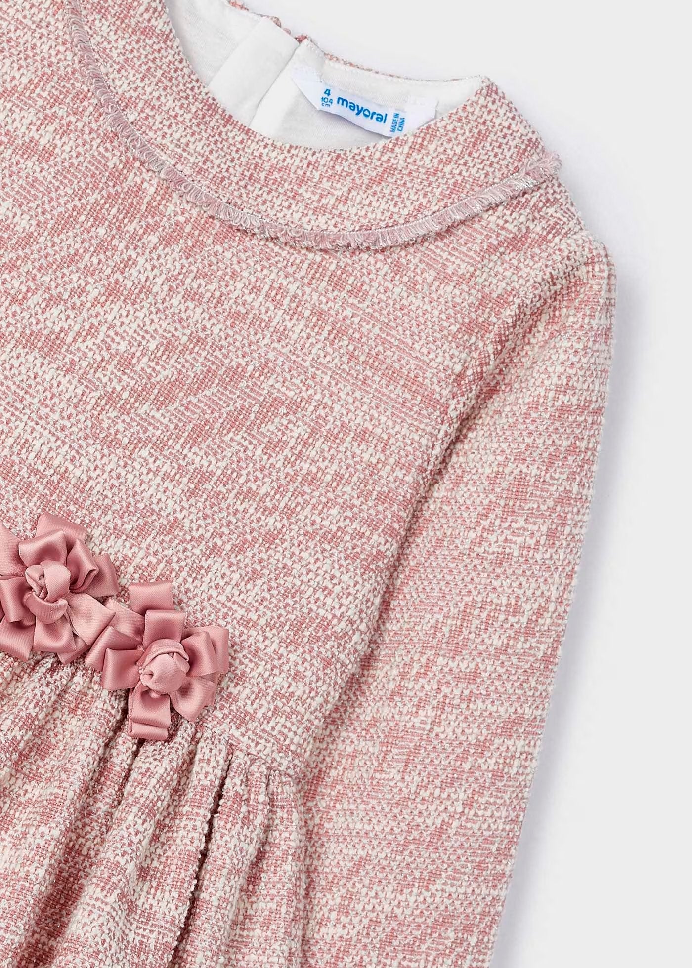 vestido rosado manga larga, 2 flores